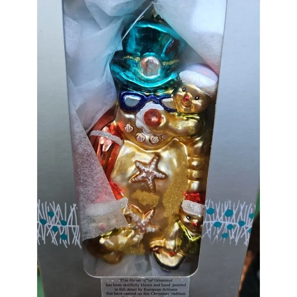 VTG Dillards Trimmings‎ BLOWN GLASS BEACH SNOWMAN Ornament Starfish Shells 5